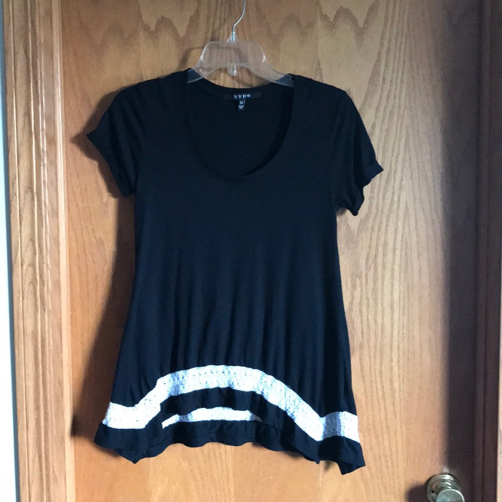 A black with white lace shirt